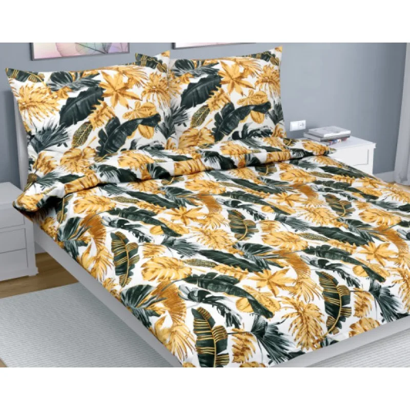 Bellatex Povlečení bavlna, Listy palmové zlaté - 240x200, 2ks 70x90cm