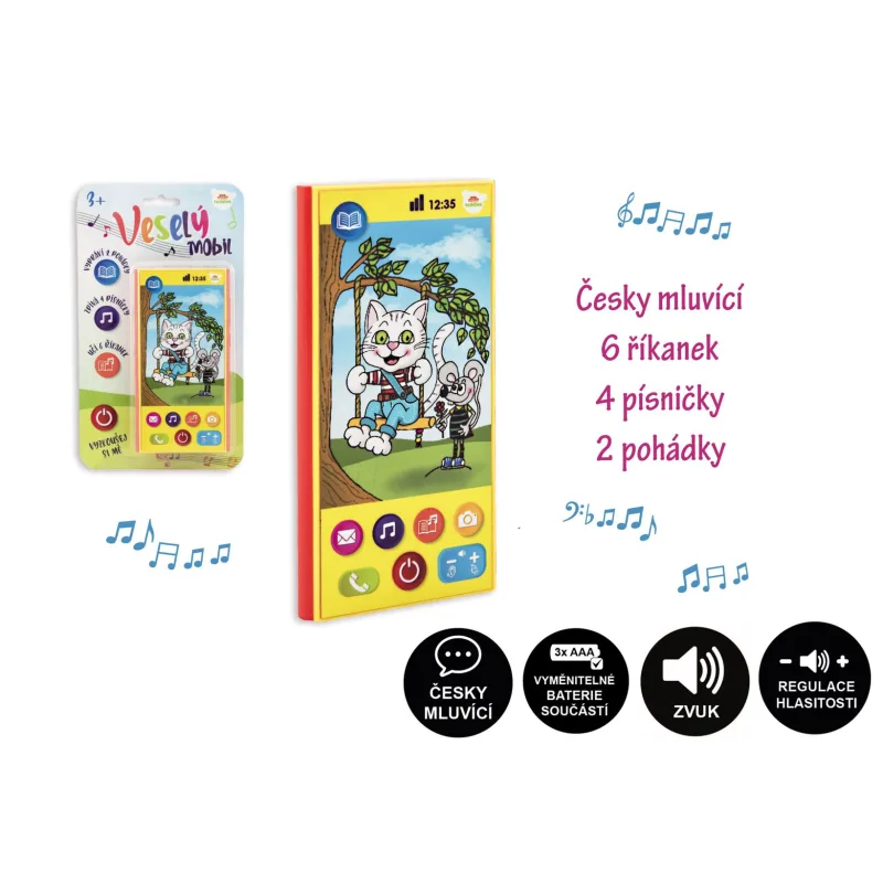 Teddies Veselý Mobil Telefón plast česky hovoriaci 7,5x15cm na batérie so zvukom na karte