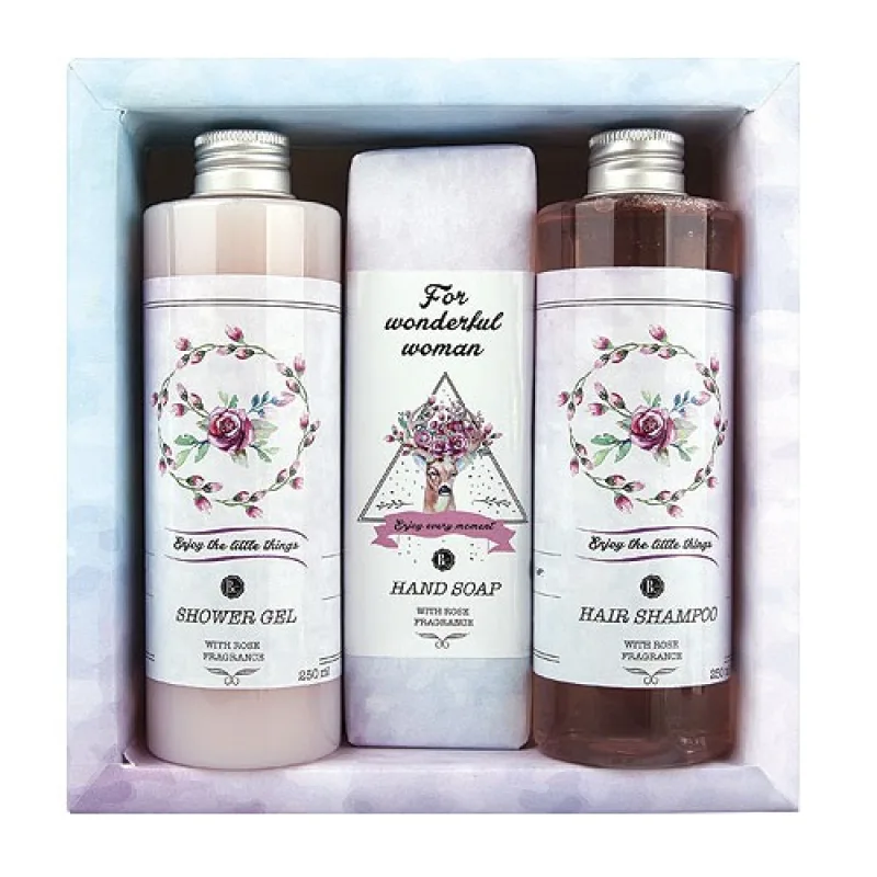 Boho Style sada gel 250ml, mýdlo 145g a šampon 250ml - růže