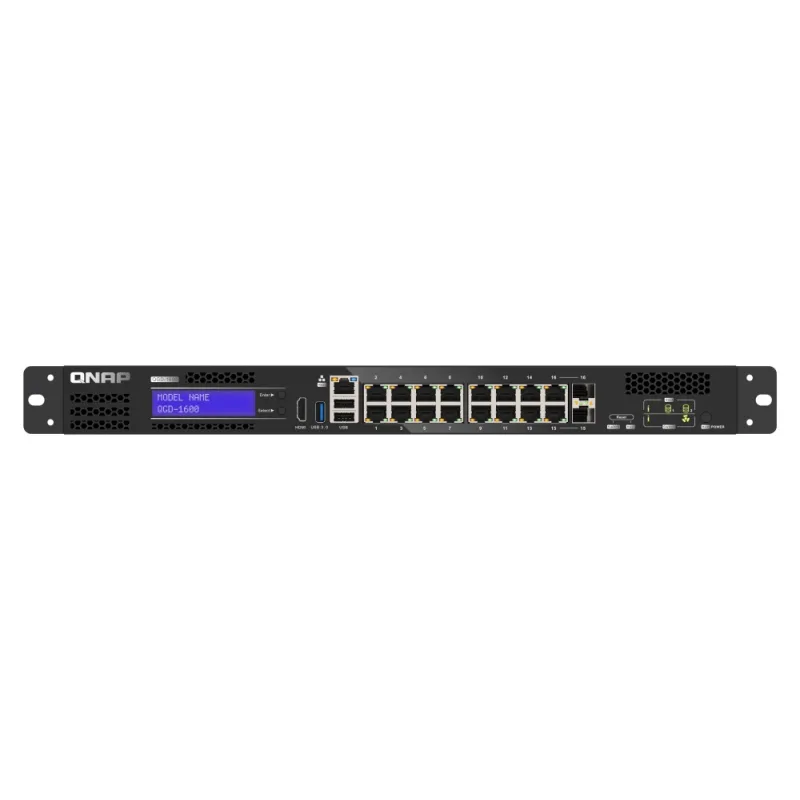 QNAP řízený switch QGD-1600-8G (16x GbE, 4core CPU, 8GB RAM, 2x 2,5" SATA, 2x PCIe, 1x HDMI, 3x USB) QGD-1600-8G