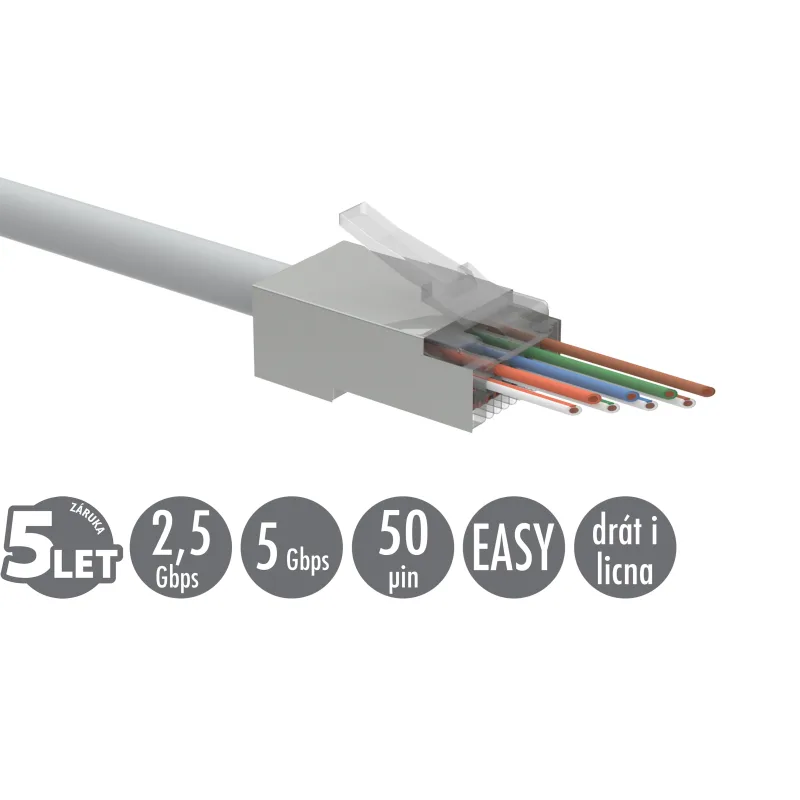 SOLARIX Univerzální EASY konektor RJ45 CAT5E STP 8p8c na drát i licnu SXRJ45-5E-STP-EASY 100ks 11239001