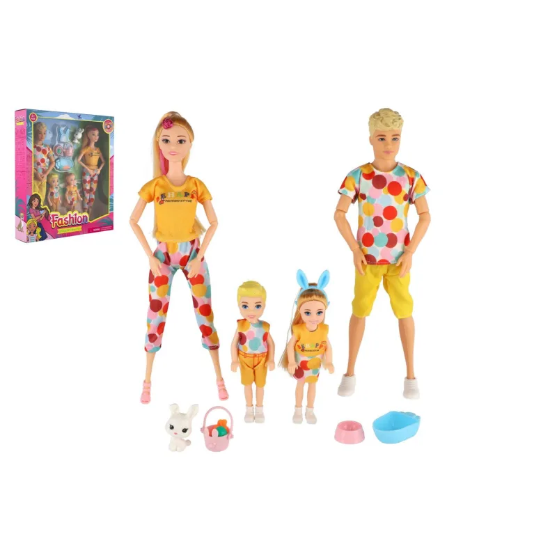 Teddies Panenka s panáčkem 30cm s dětmi 2ks - rodina plast s doplňky v krabici 29x30x6cm