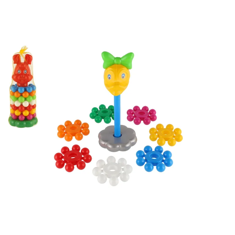 Teddies Skladačka pyramída s krúžkami plast 26cm asst 3 druhy v sieťke 12m+