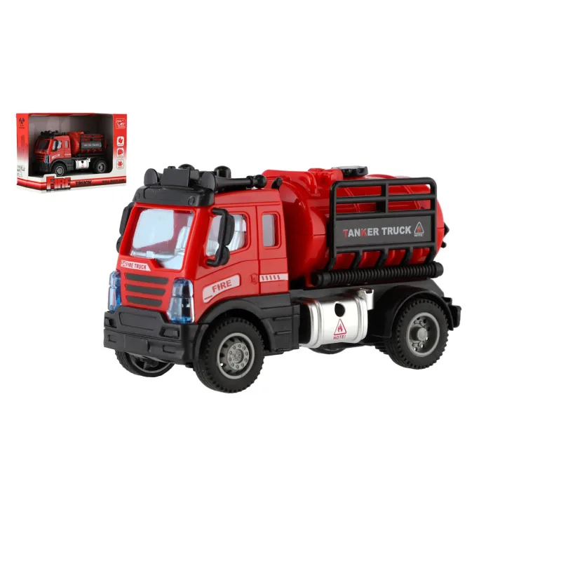 Teddies Auto hasiči s cisternou plast 12cm na spätné natiahnutie v krabičke 17x12x8cm
