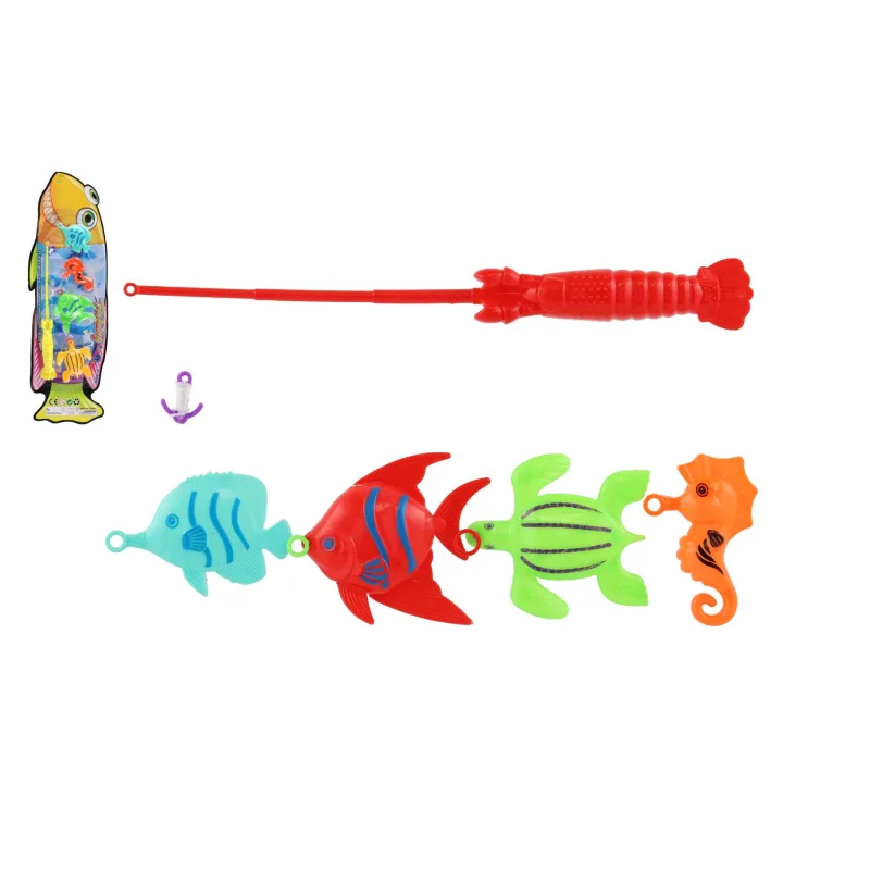 Teddies Hra ryby/rybár s prútom 26cm plast 5 farieb na karte 15,5x49x2cm