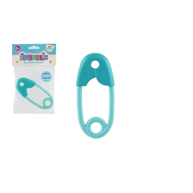 Teddies Hrkálka špendlík plast 12cm tyrkysová 12x19cm v sáčku 0m+