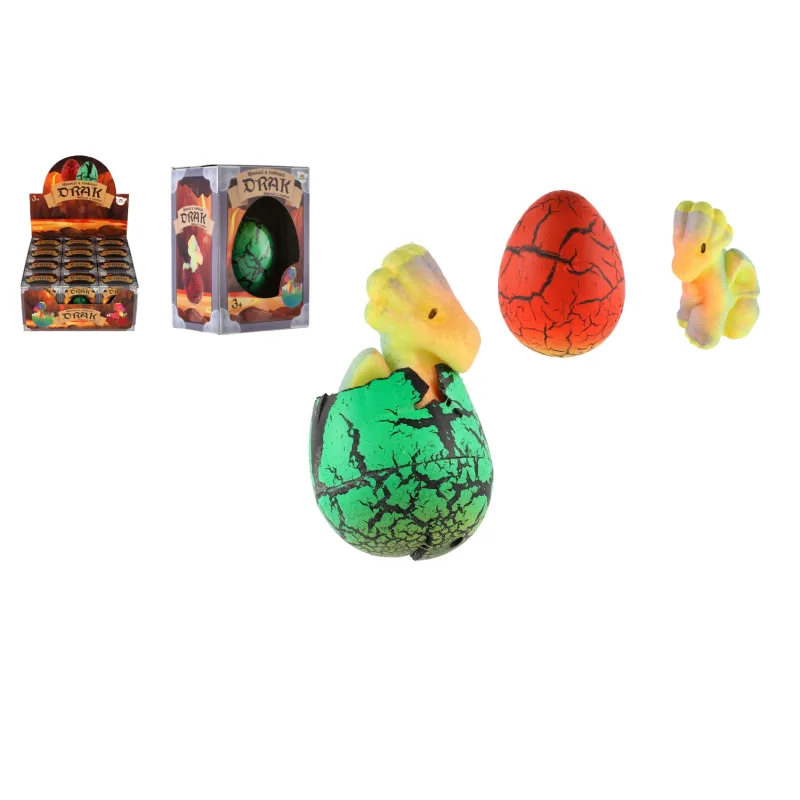 Teddies Vajce liahnuce a rastúci drak plast 5,5x4,5cm 2 farby v krabičke 8x11cm 12 ks v boxe