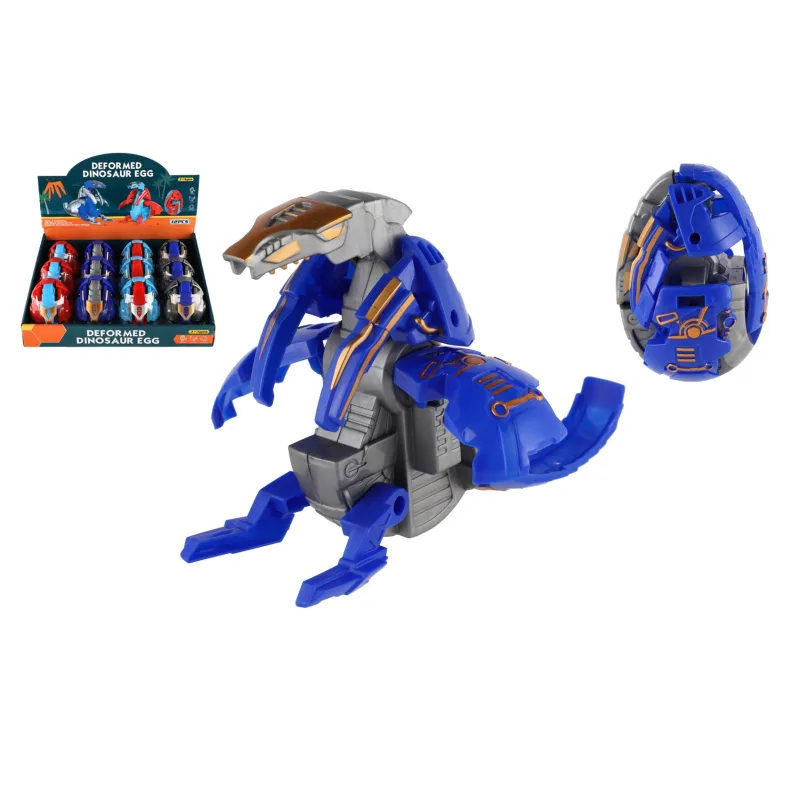Teddies Dinosaurus/robot skladacie vajce plast 11cm vo fólii 4 farby 12ks v boxe