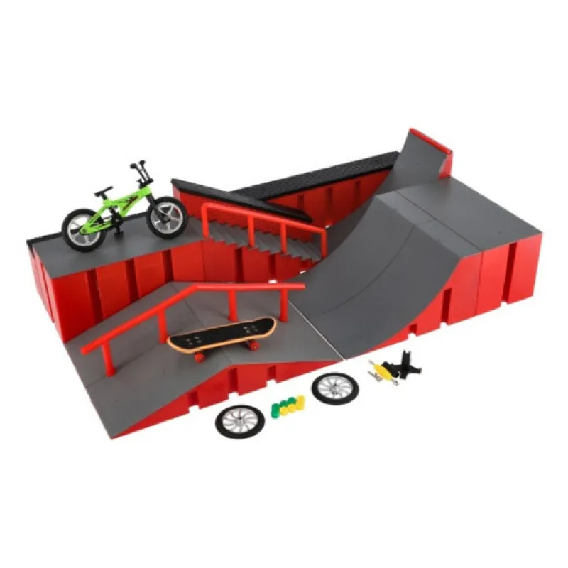 Skatepark, Prstové kolo, skateboard s rampou a doplňky 43x25x12 cm
