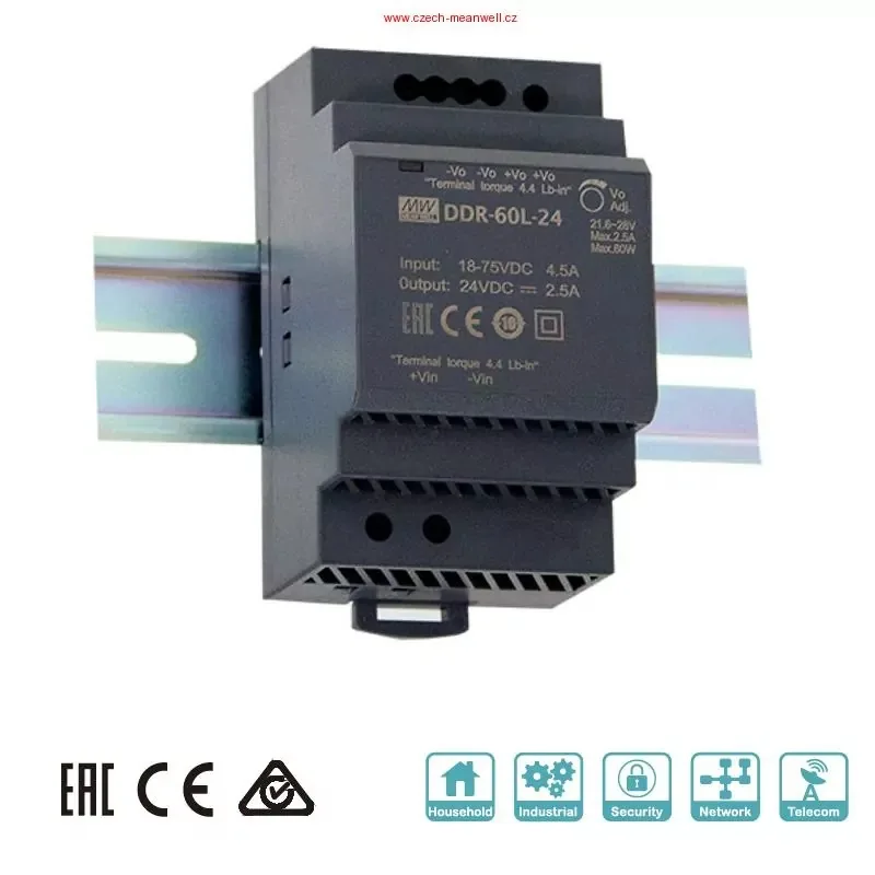 MEAN WELL MEANWELL - DDR-60L-15 Měnič DC/DC na DIN lištu DDR-60L-15