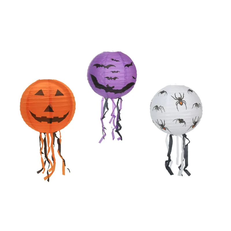Teddies Lampión gule Halloween so strapcami papier priemer 30 cm v sáčku (bez prútika) 3 druhy karneval