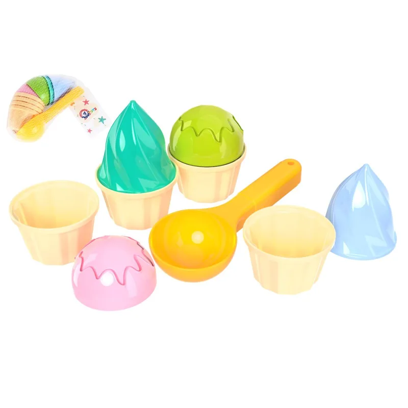 Teddies Sada na piesok zmrzlina plast lopatka 15cm + formičky 2 farby v sieťke 12m+