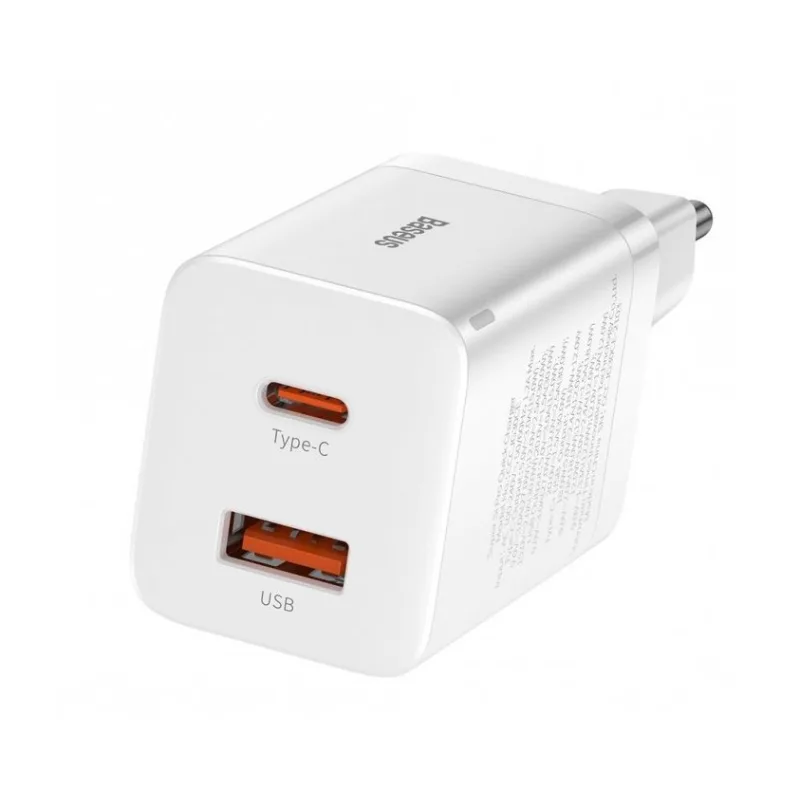 NONAME Baseus CCSUPP-E02 Super Si Quick Nabíječka USB + USB-C 30W White 6953156206359
