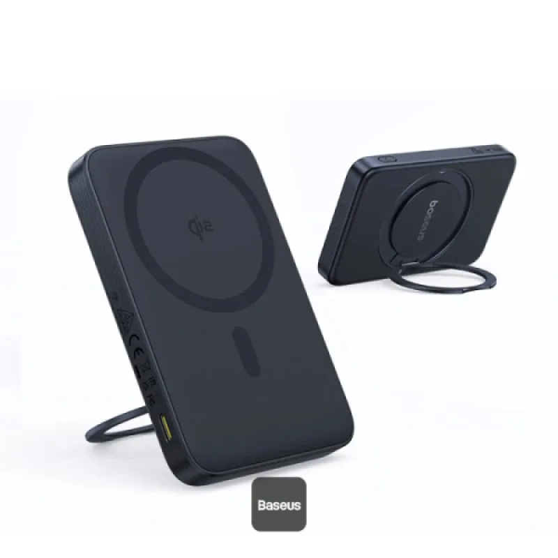 NONAME Baseus Powerbanka PicoGo Qi2 s otočným stojanem a bezdrátovým nabíjením 5000mAh 20W USB-C černá 6932172677619