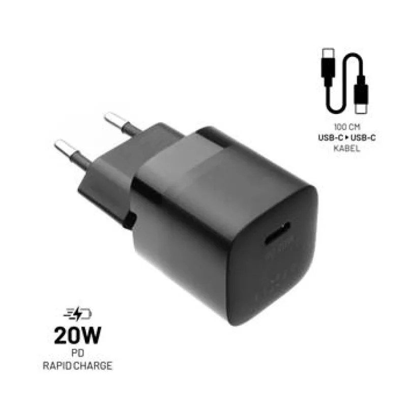 FIXED nabíječka, USB-C,USB-C/USB-C kabel,1m, 20W FIXC20M-CC-BK