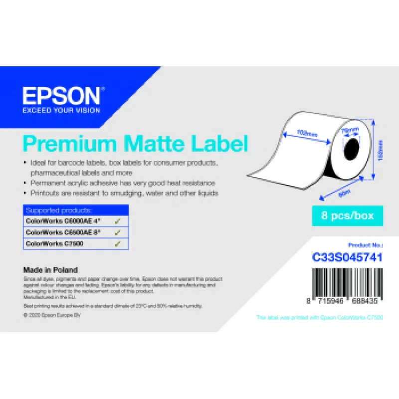 EPSON POKLADNÍ SYSTÉMY Premium Matte Label Cont.R, 102mm x 60m C33S045741