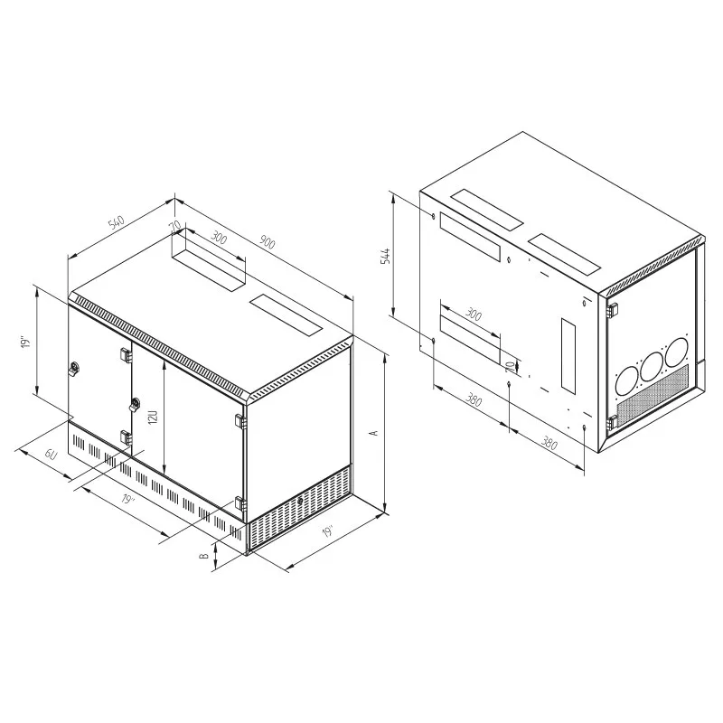 TRITON 19' rozv.nást.12U/900x540mm+2U,server vpravo,černý RFA-12-A95-BAX-A12