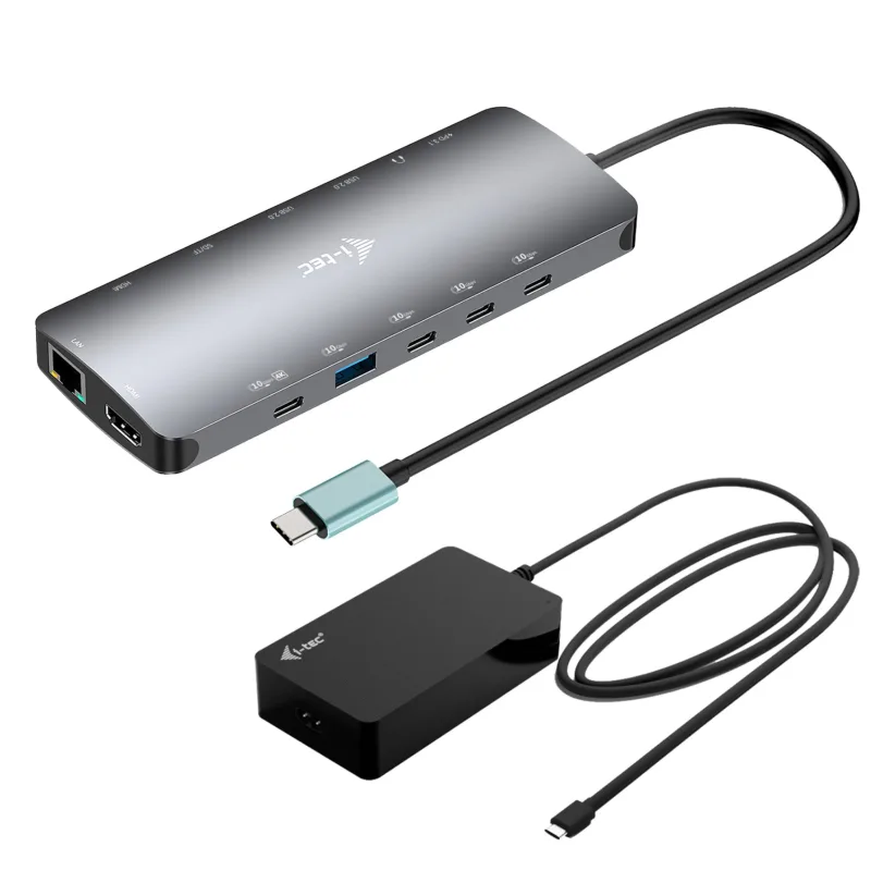 i-tec USB-C Metal Nano 3x Display Dock, 2x HDMI 1x USB-C video, PD 140W + Universal Charger 140W C31NANOTRIPLED140