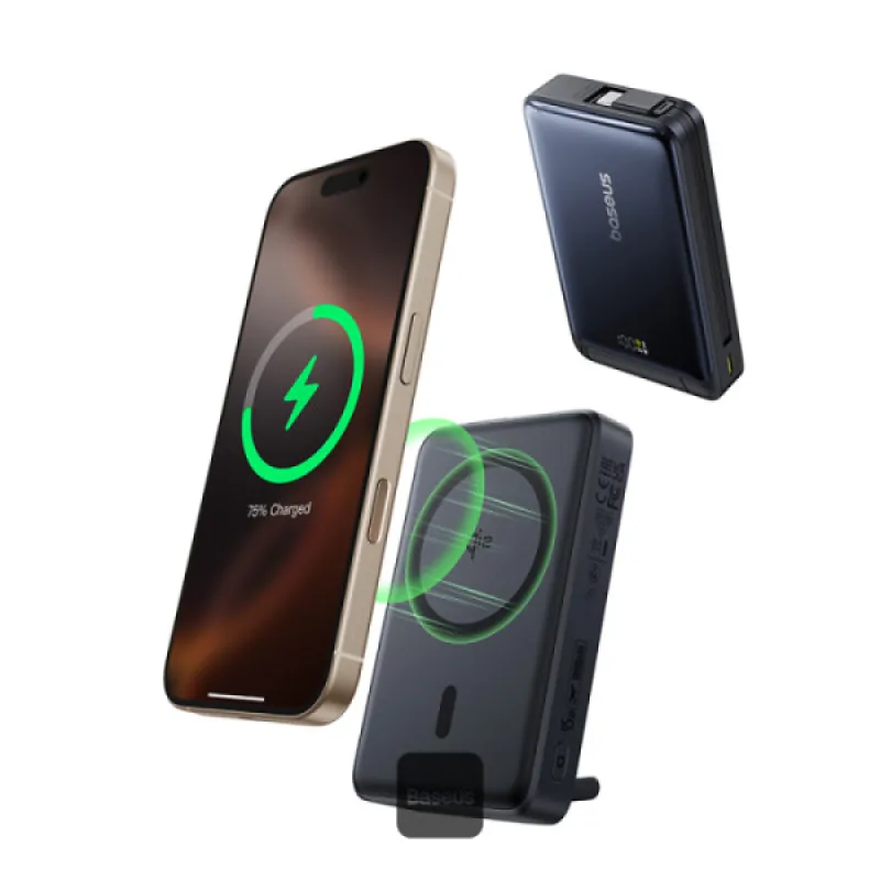 NONAME Baseus Powerbanka PicoGo Qi2 10000mAh 45W s kabelem USB-C černá 6932172677589