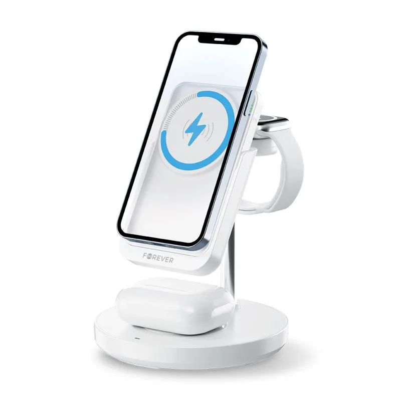 Bezdrátová nabíjecí stanice Forever s powerbankou 5v1 MACS-100 bílá GSM173083