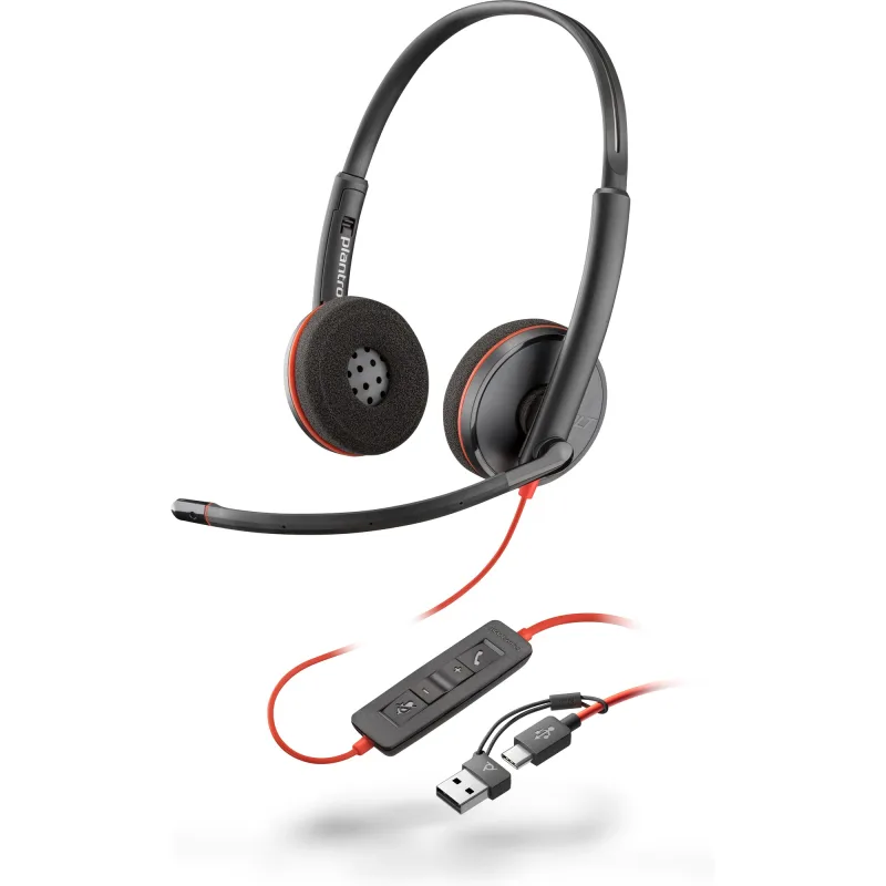 PLANTRONICS POLY BLACKWIRE 3220,USB-C,USB-C/A ADAP.,BULK,BLACK 8X2J9A6