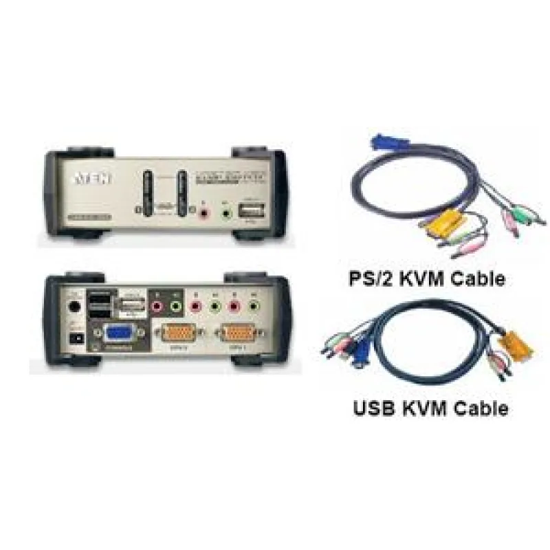 ATEN 2 port KVMP USB+PS2, USB hub, aud. 1,2 m kab. CS-1732B