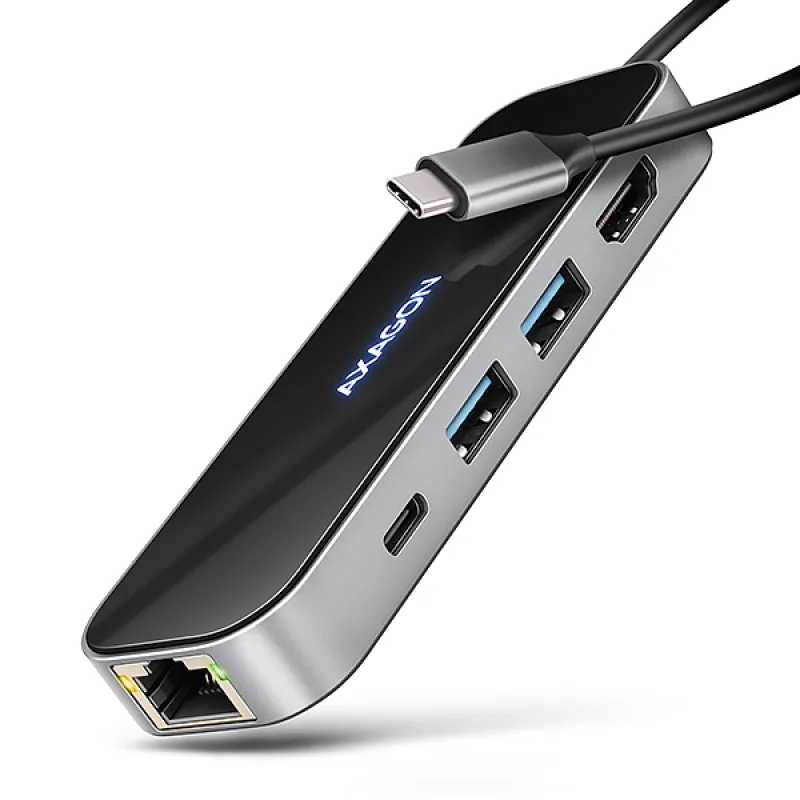 AXAGON HMC-6GLN, USB 5Gbps hub, 2x USB-A, USB-C, HDMI 4k/60Hz, RJ-45 GLAN, PD 100W, kabel USB-C 20cm HMC-6GLN