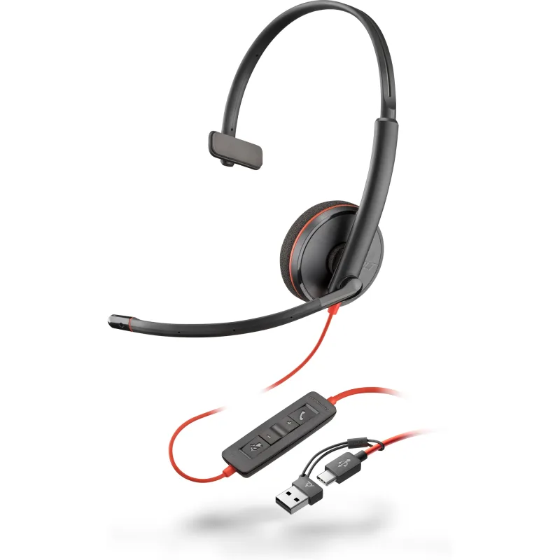 PLANTRONICS POLY BLACKWIRE 3210,USB-C,USB-C/A ADAPTER,BULK 8X214A6