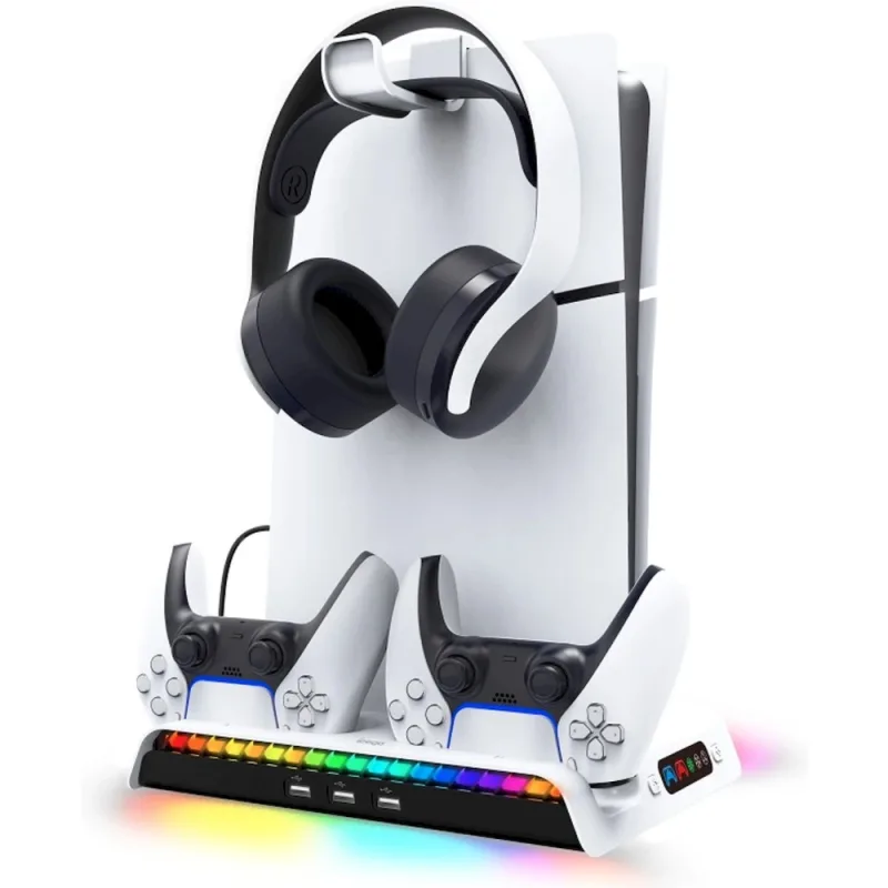 NONAME iPega P5S006 Multifunkční Nabíjecí RGB Stojan s Chlazením pro PS5 Slim White 6974363710859