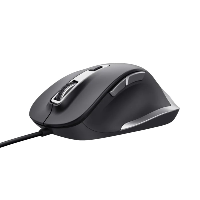 TRUST Fyda/Ergonomická/Optická/Pro praváky/5 000 DPI/Drátová USB/Černá-stříbrná 24728