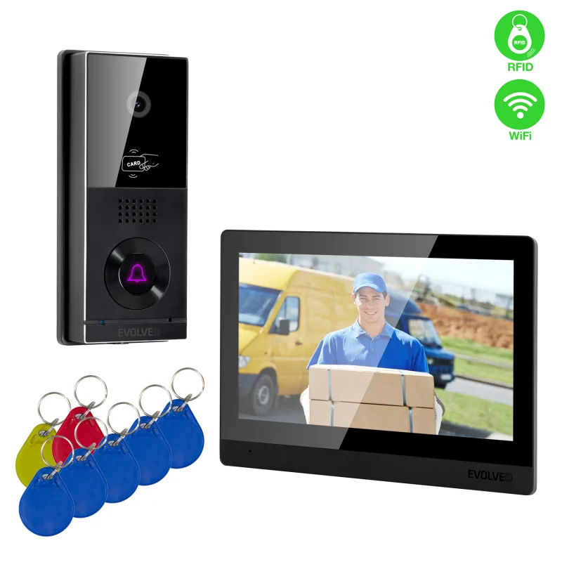 EVOLVEO DoorPhone AHD10, Sada domácího WiFi videotelefonu s ovládáním dveří a RFID, černý 10" monito DPAHD10-B