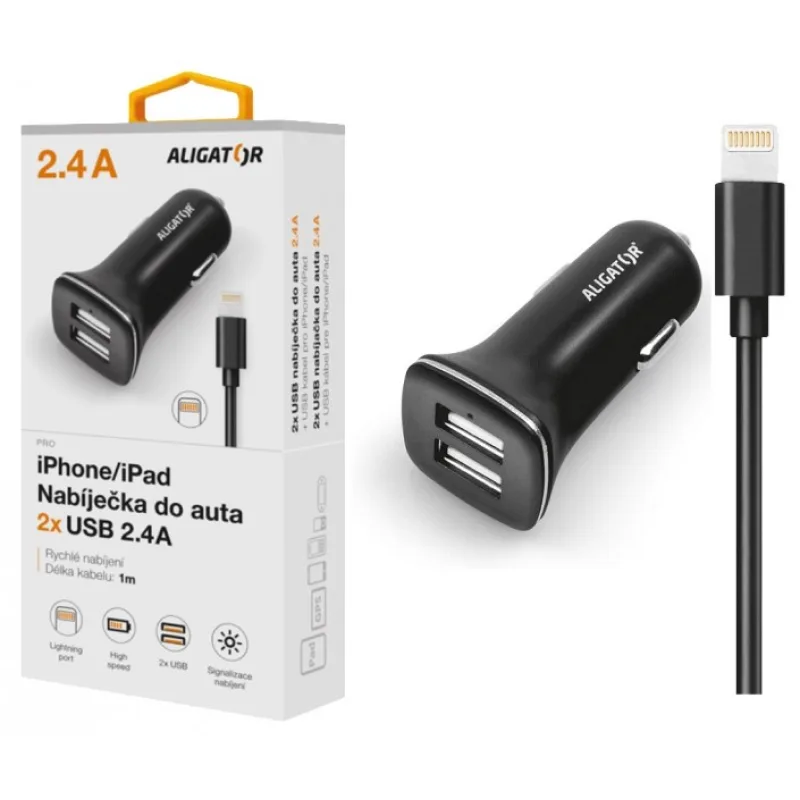 ALIGATOR Nab. do auta iPh 5/6/7/8, 2,4A TCH černá CHA0012