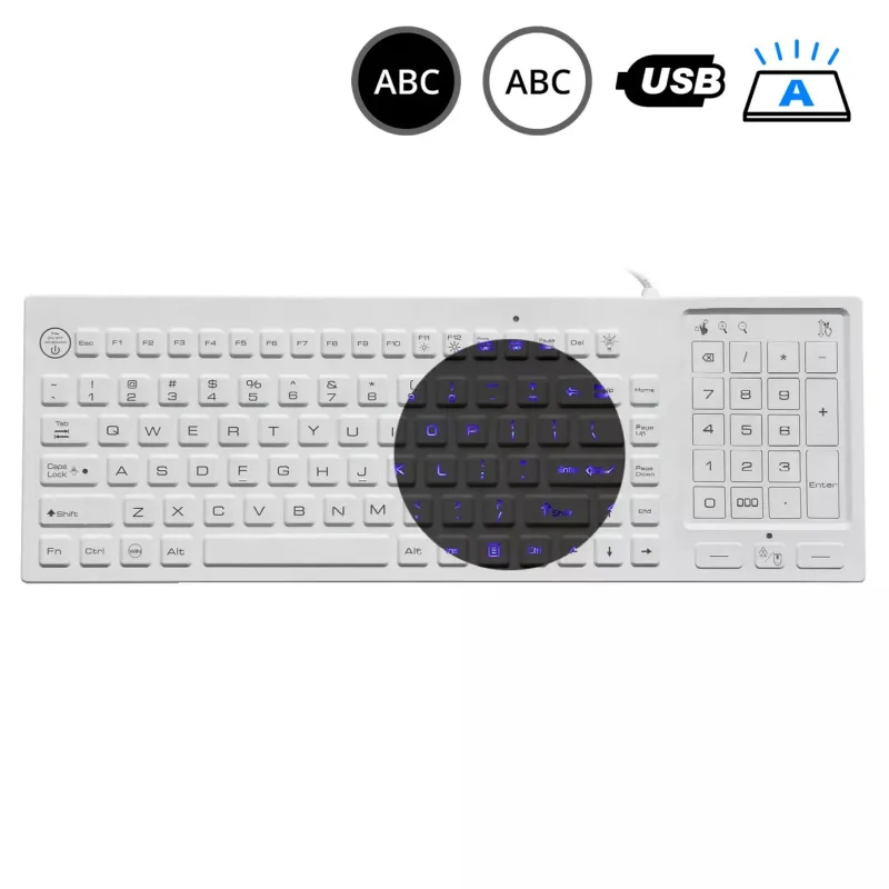 GETAC SK318BL – Silikonová antibakteriální klávesnice s touchpadem podsvícená, CZ, USB, IP68 SK318BL