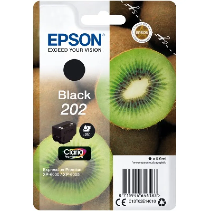 EPSON ink černá 202 Premium - singlepack 6,9ml, 250s, standard C13T02E14010