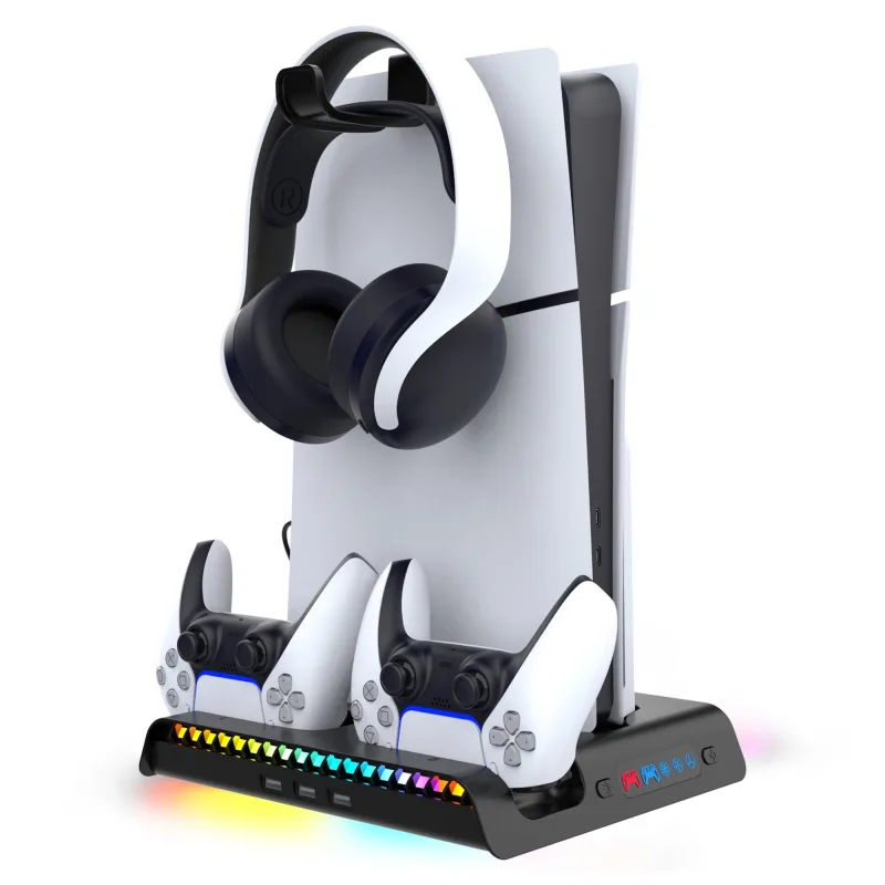 NONAME iPega P5S006 Multifunkční Nabíjecí RGB Stojan s Chlazením pro PS5 Slim Black 6974363711009