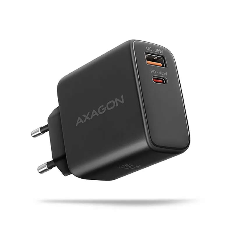 AXAGON ACU-PQ45 GaN nabíječka do sítě 45W, 2x port (USB-A + USB-C), PD3.0/PPS/QC4+/SFC 2.0/AFC/Apple ACU-PQ45
