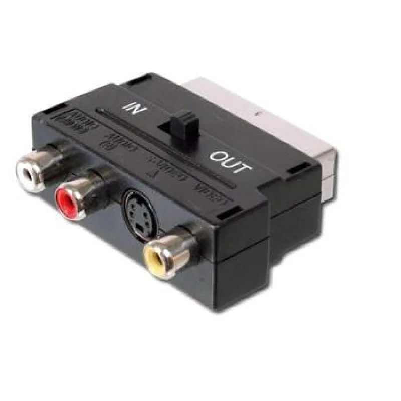 PremiumCord Adapter SCART-3x cinch + S-video s přepínačem IN/OUT kjsa-01