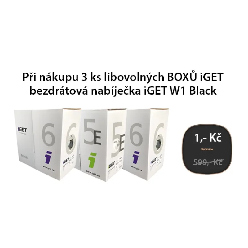 3x Síťový kabel iGET CAT6 UTP PVC Eca 305m/box + Bezdrátová nabíječka IGET W1 ZDARMA 84005020