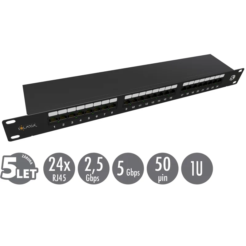19" patch panel Solarix 24 x RJ45 CAT5E STP 1U SX24-5E-STP-BK-N 24000040