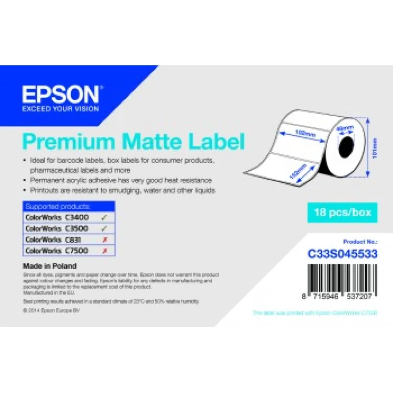 EPSON POKLADNÍ SYSTÉMY Premium Matte Label -102mm x152mm, 225 labels C33S045533