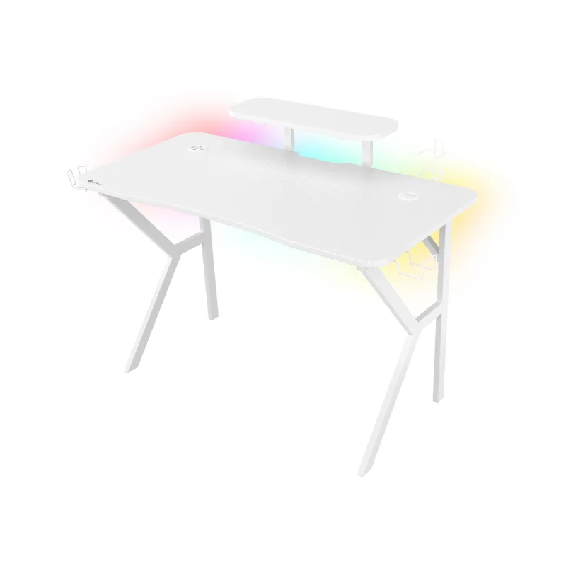 Genesis herní stůl Holm 320, RGB podsvícení, bílý, 120x60cm, 3xUSB 3.0, bezdrátová nabíječka NDS-1802
