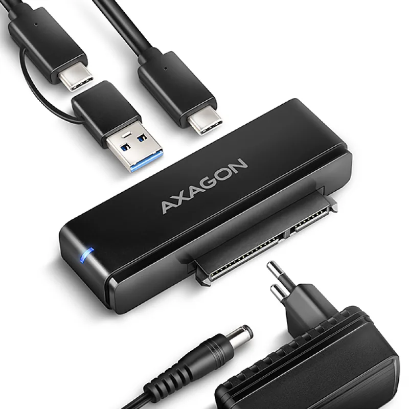AXAGON ADSA-FPX, USB-C 10Gbps - SATA 6G, 2.5"/3.5" SSD/HDD FAST PORT X adaptér, vč. AC napáječe ADSA-FPX