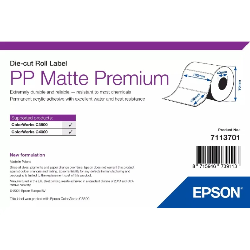 EPSON POKLADNÍ SYSTÉMY EPSON PP Matte Label Premium, Die-cut Roll, 105mm x 152mm, 185 Labels 7113701
