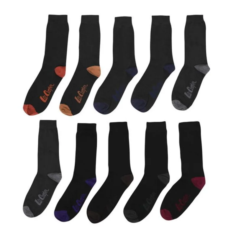 Lee Cooper Pánske Ponožky 10 Pack Čierne 46+