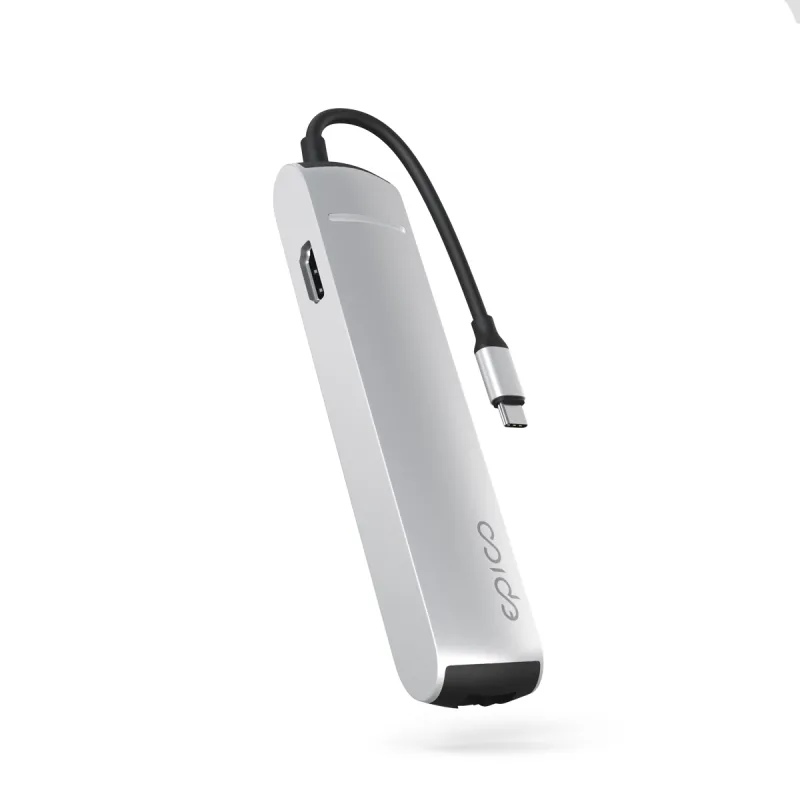 Epico 6v1 Slim Hub 8K s USB-C konektorem - stříbrná 9915112100069