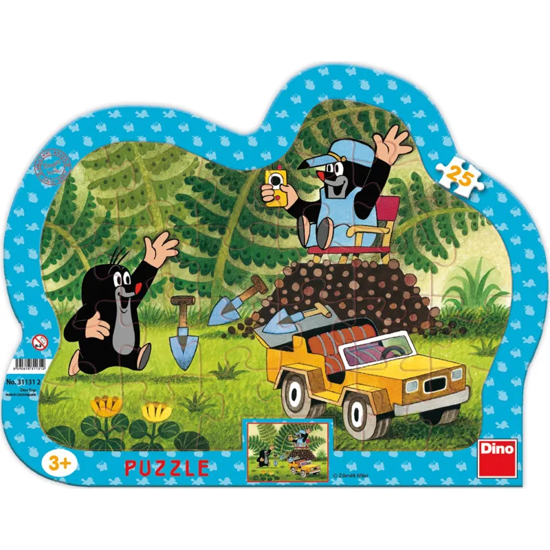 Dino Puzzle Krtko so žltým autom 25 dielikov