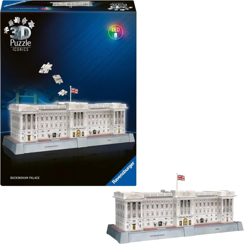 Svietiace 3D puzzle Ravensburger Iconics: Buckinghamský palác (Nočná Edícia) 260 dielikov