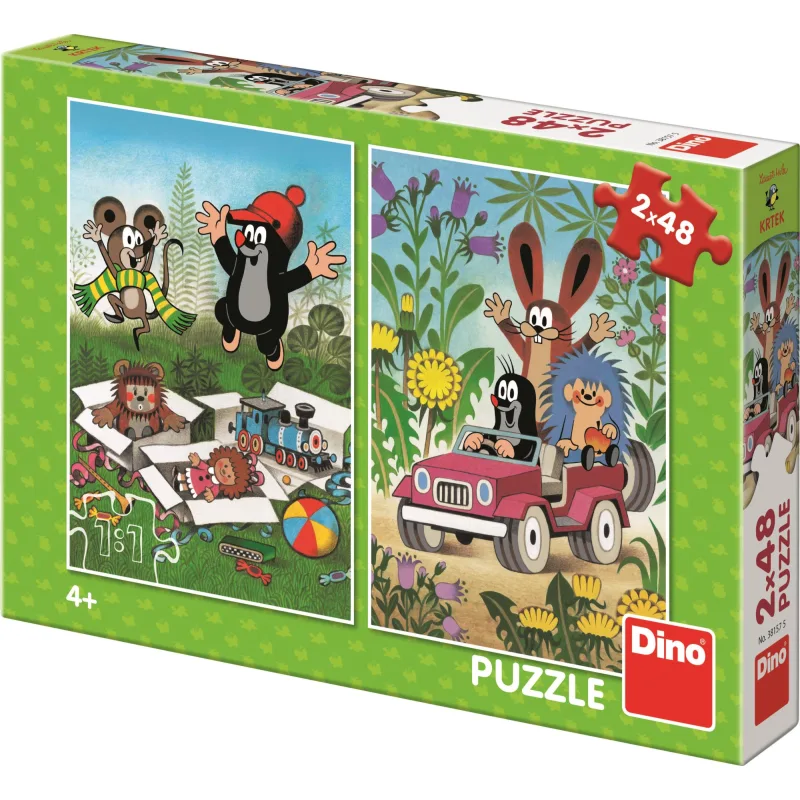 Dino Puzzle Krtko sa raduje, Krtko a autíčko 2x48 dielikov