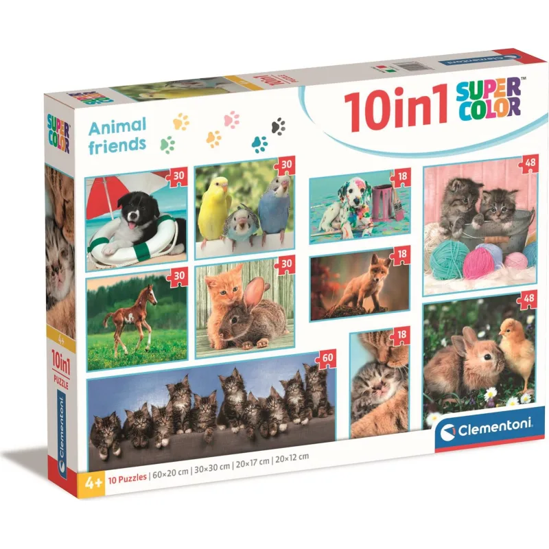 Puzzle pre deti Clementoni sada 10v1 Zvierací kamaráti 18,30,48,60 dielikov