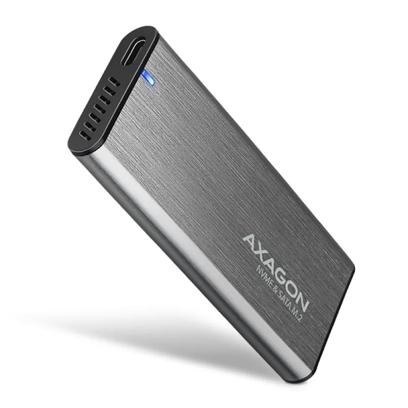 AXAGON EEM2-SG2, USB-C 3.2 Gen 2 - M.2 NVMe & SATA SSD kovový RAW box, bezšroubkový, stříbrný EEM2-SG2